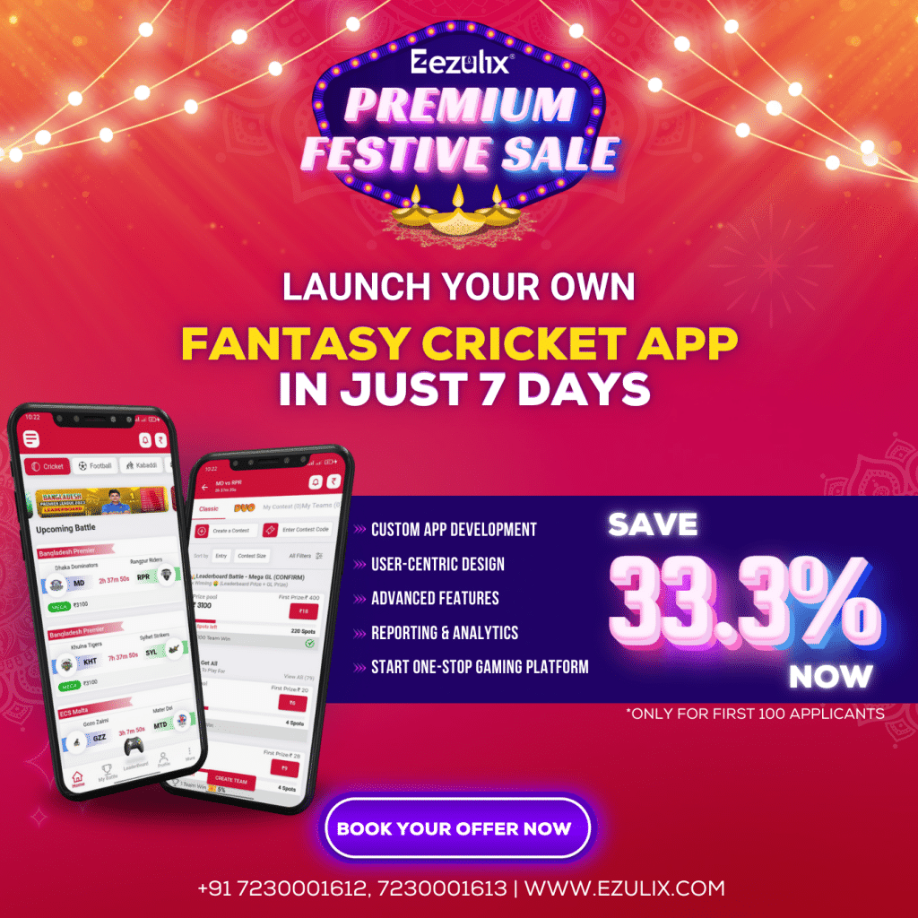 Premium Festive Sale is Live - Save 33.3% on Fantasy Cricket App, Rummy App, Poker App, 3 Patti App Development - Ezulix Software